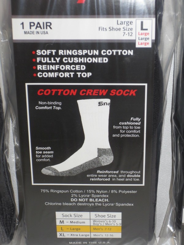 12 Snap-On CREW Socks BLACK LARGE ~ FREE SHIPPING ~ MADE IN USA 12 PAIRS *NEW* gallery