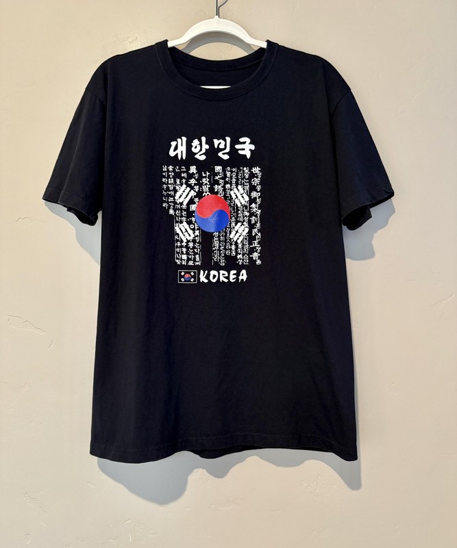 Korea Flag Shirt Mens L Black Hangul Graphic South Korea Travel Tee Souvenir