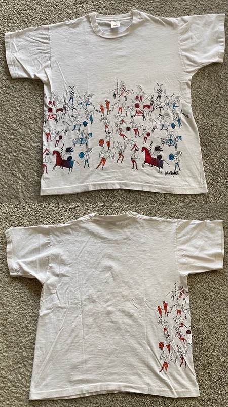 Vtg John Mackett Indigenous AOP T Shirt Thunder Bay CA First Nations Single Stit