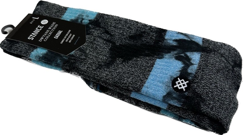 Stance Men Grey Blue Crew Cotton Stripe Tie Dye Dwayne Wade Casual Socks L 6-12