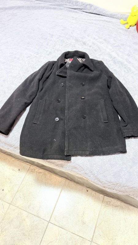 Excelled Women’s Black Pea Coat Button Front Lined Collared Short Size L