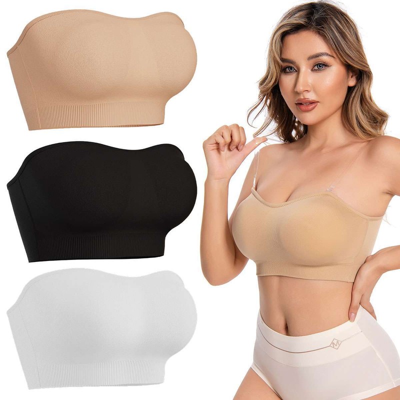 Women Padded Tube Top Bra Seamless Bandeau Strapless Bralette Stretch Intimates gallery