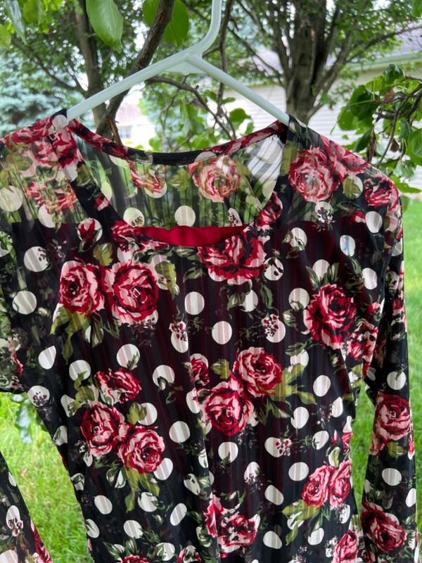 Pakistani Black Red Rose Polka Dot Chiffon 3-Piece Suit Shalwar Kameez S gallery