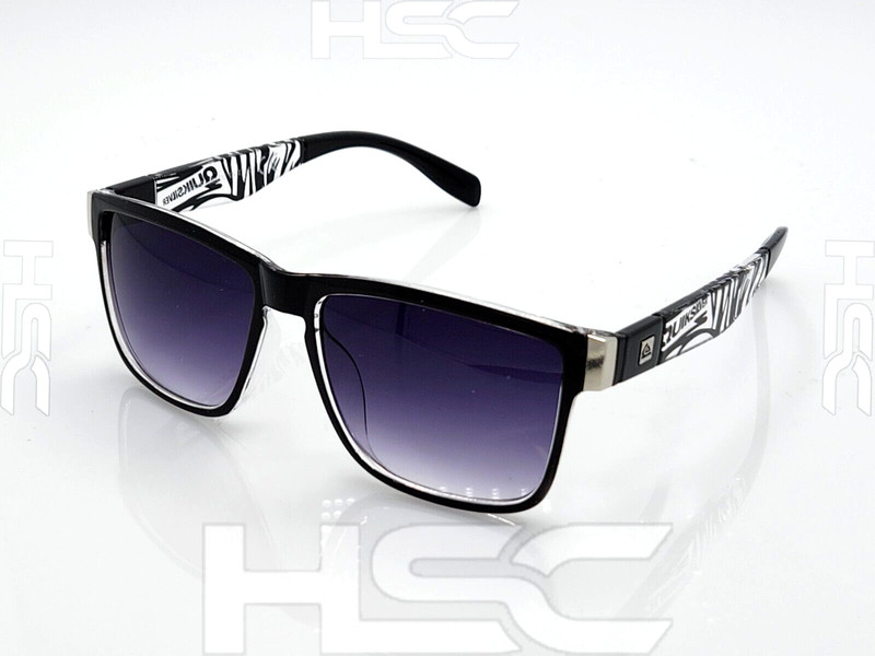 Quicksilver Sports Square Sunglasses Black Clear Zebra Frame Smoke Fade Lens NEW