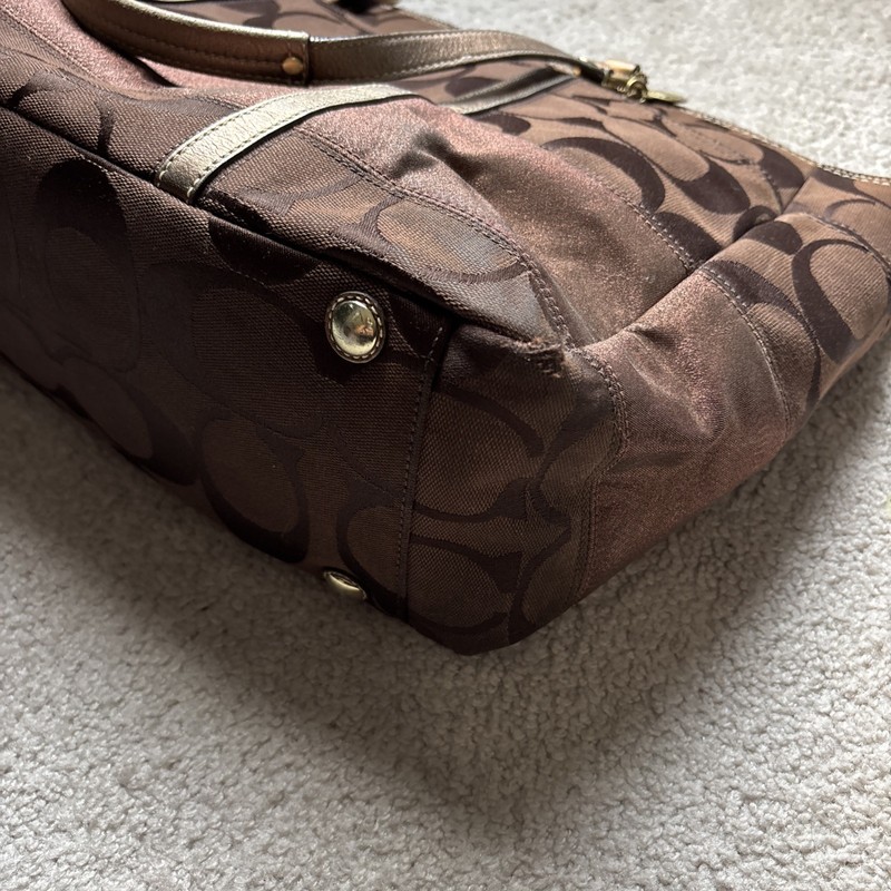 Coach Choco Signature C Stripe Copper LG Diaper/Tote Bag MATCHING Wallet! gallery