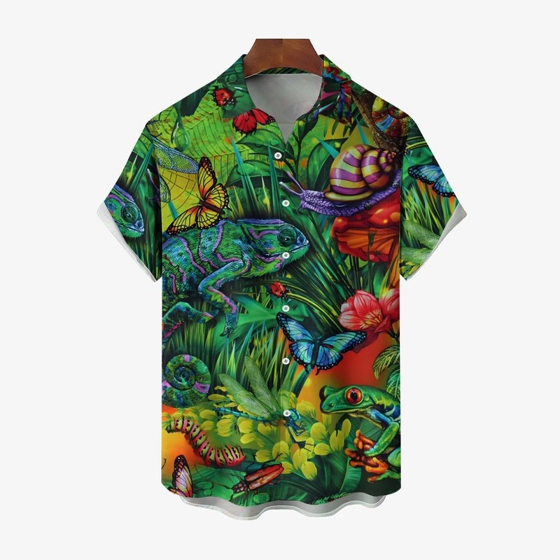Mens Tropical Rainforest Animals Insects Casual Short Sleeve Shirt 2404000248