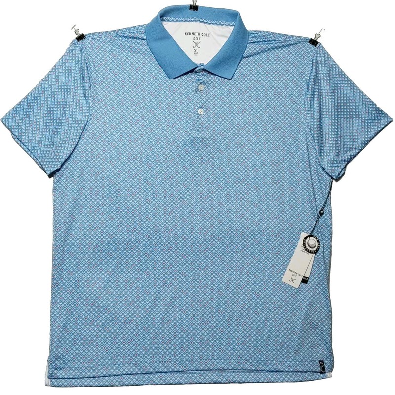 NWT Kenneth Cole Golf Polo XL Baltic Blue Diamonds Squares Shirt Top MSRP $69 gallery