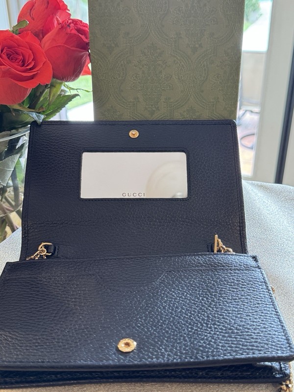 Gucci GG Marmont Wallet On Chain Black Grained Leather Gold Hardware Crossbody gallery
