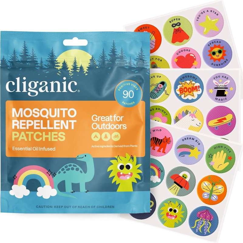 Cliganic Mosquito Repellent Stickers (90 Pack) – Positive Vibes Patches for Kids
