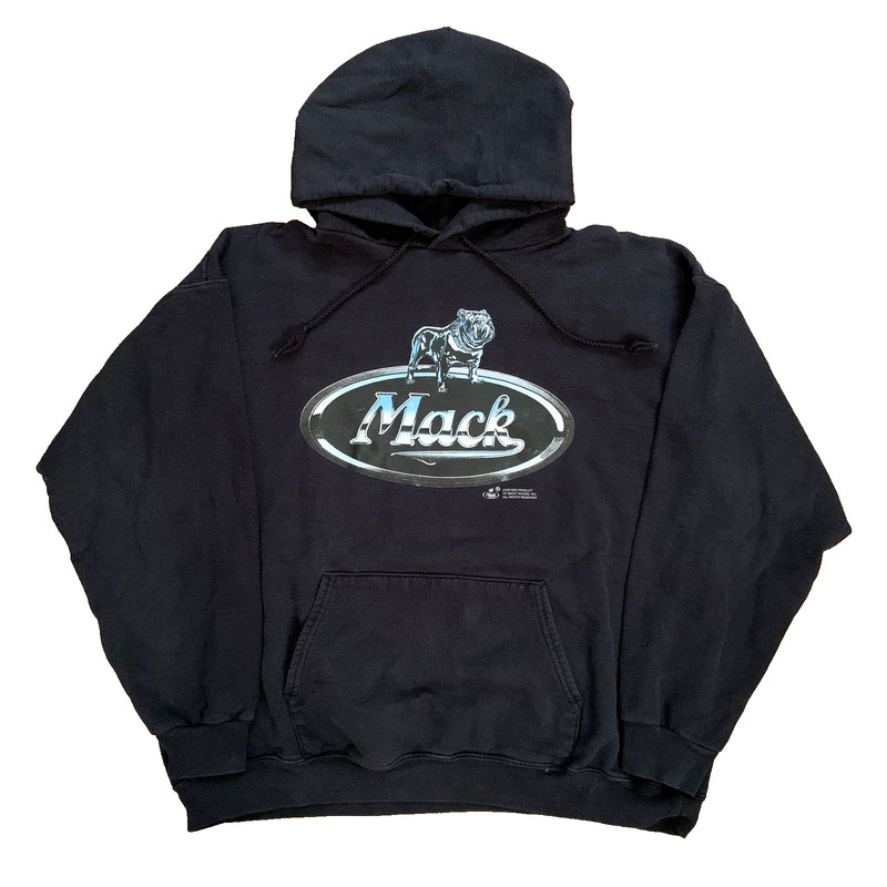 Vtg Built Like A Mack Truck Hoodie 2-Sided Bulldog Logo Sweatshirt Pullover Sz M