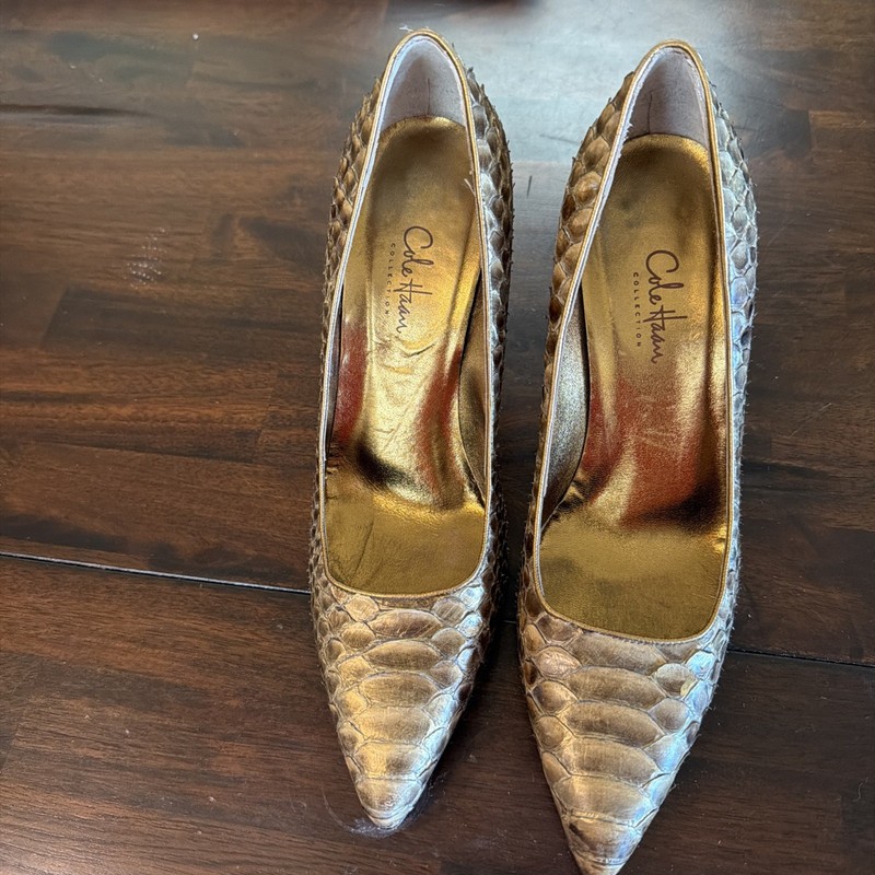 Cole Haan genuine python pointed toe pumps