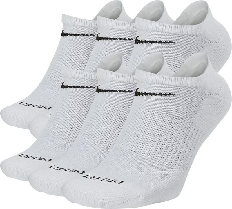 Nike 6-pack Everyday Plus DRI-FIT No Show Socks Women 10-13, Men 8-12 White