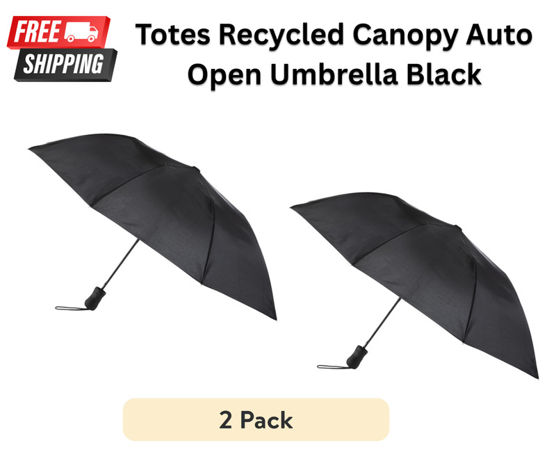 ( 2 PACK ) Totes – Black – Auto Open Umbrella With NeverWet – Recycled Fabric