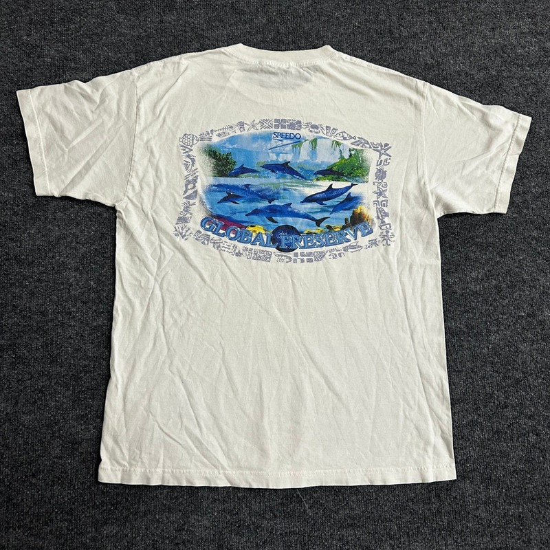 Speedo T-Shirt Mens Size Large White Global Preserve Dolphin Graphic Cotton Tee gallery
