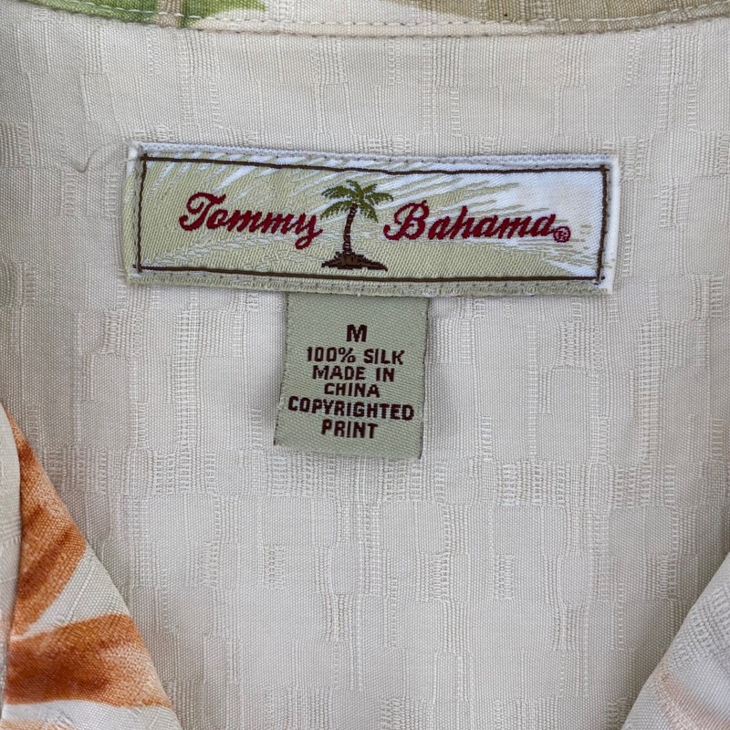 Tommy Bahama Mens Medium Silk Aloha Shirt Floral Print Beige Orange Green gallery