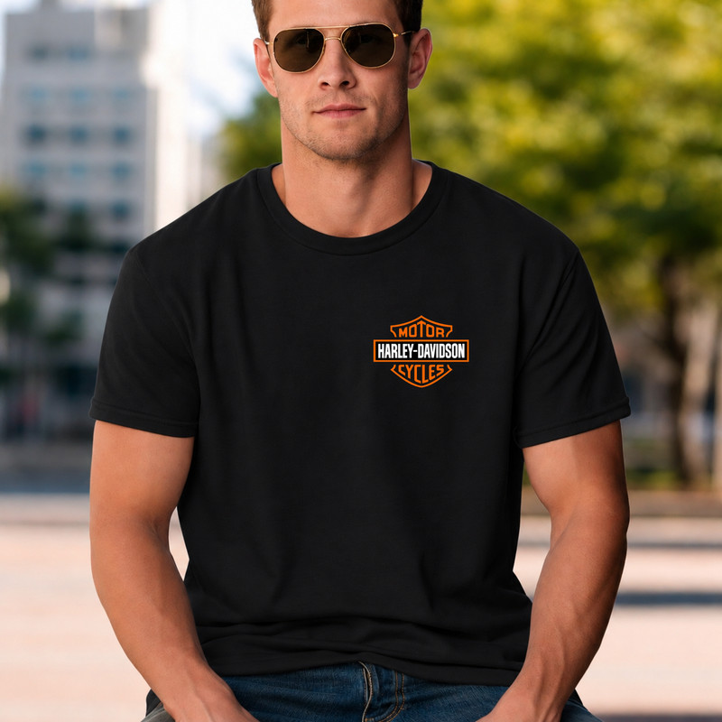 Harley Motorcycle Logo T-Shirt Black Racing Style Casual Streetwear