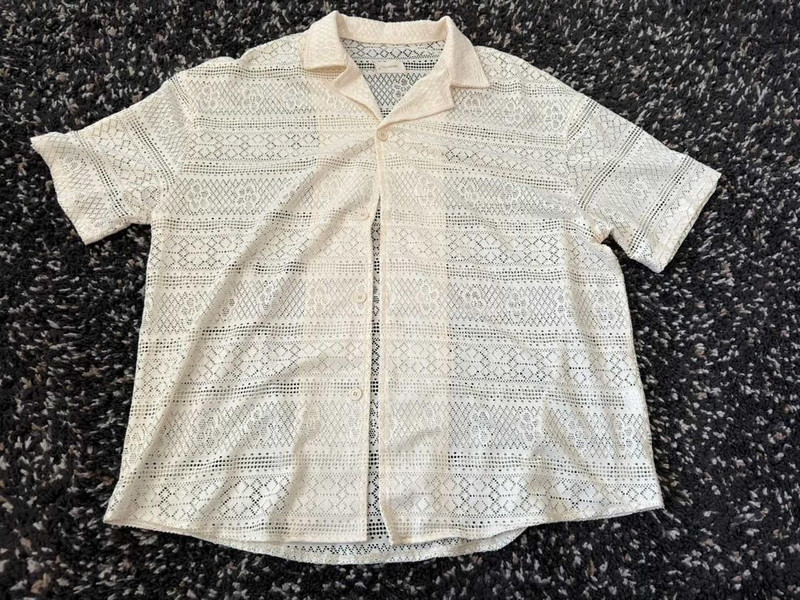 Aime Leon Dore ALD Rico Crochet Lace Shirt Cream White Used XL