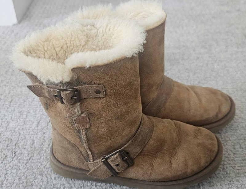 UGGS Brown Suede Shearling Lined Mid-Calf Buckle Boots Women’s US 7 gallery