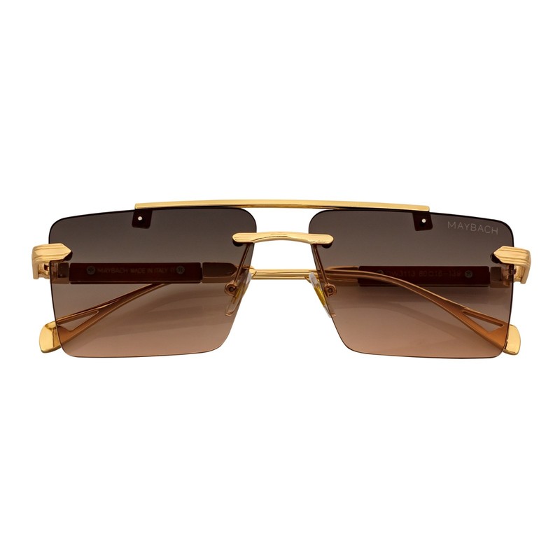 Maybach Rimless Square Metal Aviator Sunglasses Gold Frame Amber Fade Lens MH10 gallery