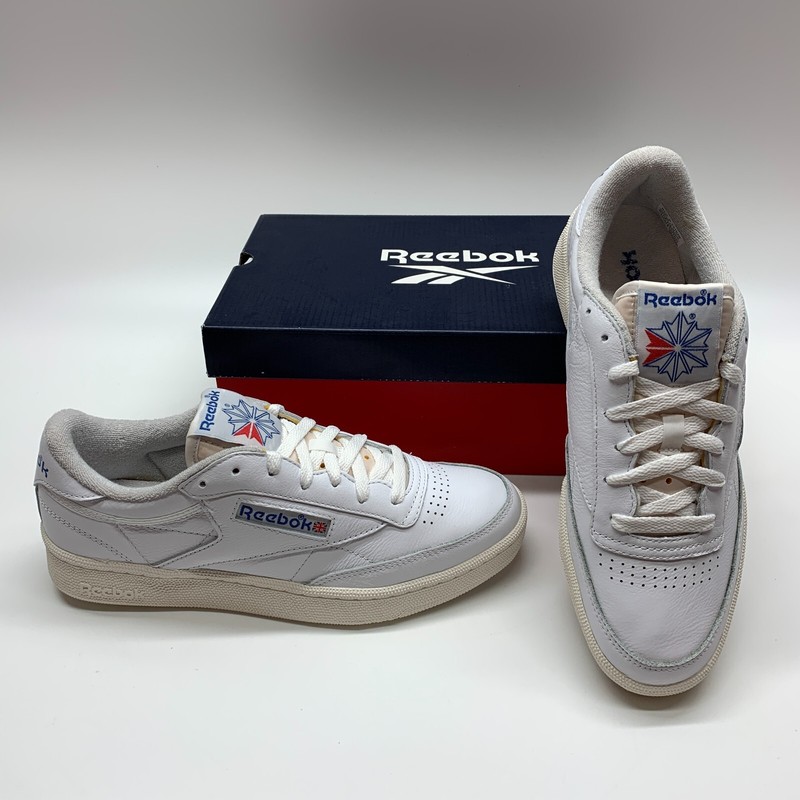 Reebok Club C 85 Vintage 100007875 White Chalk Blue Tennis Sneaker Shoes Men 9.5