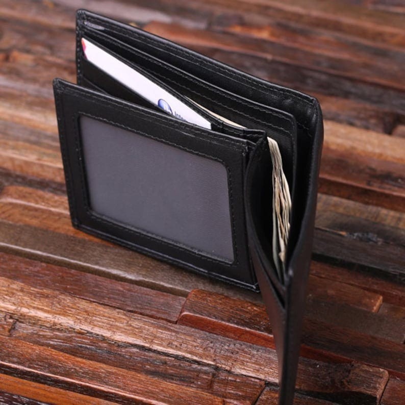 Personalized Monogrammed Engraved Genuine Leather Bifold Mens Wallet with Option