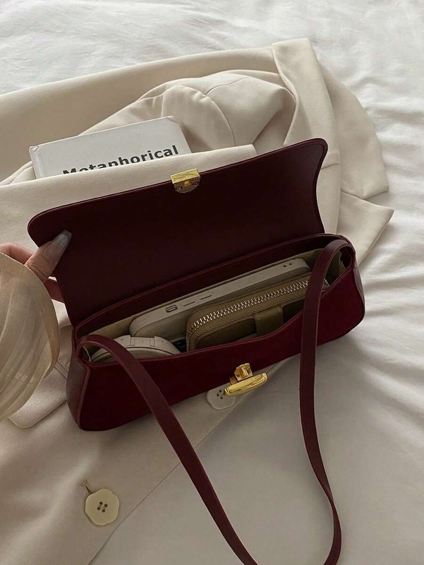 Retro Faux Leather Flap Baguette Bag Women Underarm Shoulder Purse Workwear gallery