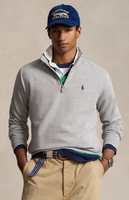 Polo Ralph Lauren HEATHER GRAY Classic 1/4 Zip Fleece Pullover Sweatshirt R97