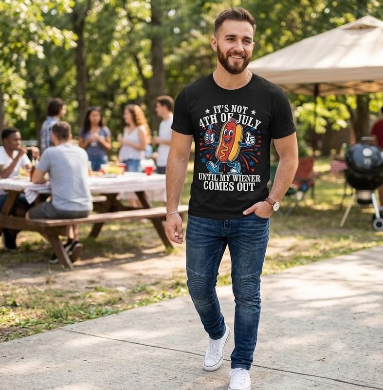 Funny It’s Not 4th of July Until My Wiener Comes Out Men’s T-Shirt – H531