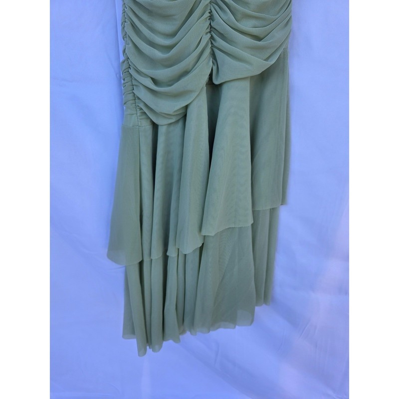 Hello Molly Sage Green Ruched Mesh Dress V-Wire Mermaid Hem Formal Gown NWT XS gallery