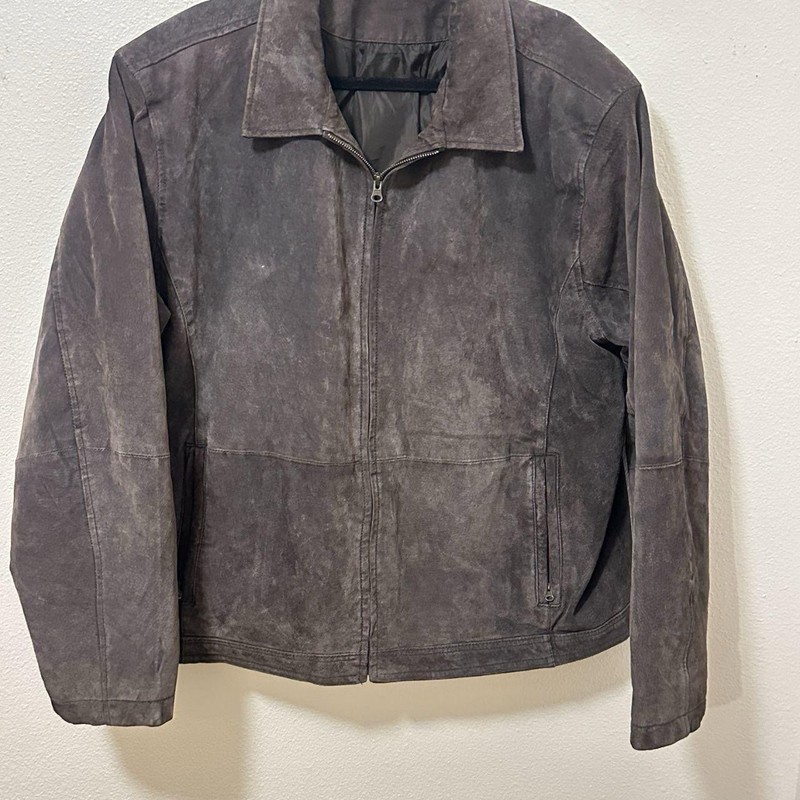 Knightsbridge Men’s Brown Suede Leather Zip Jacket Lined Pockets Point Collar XL gallery