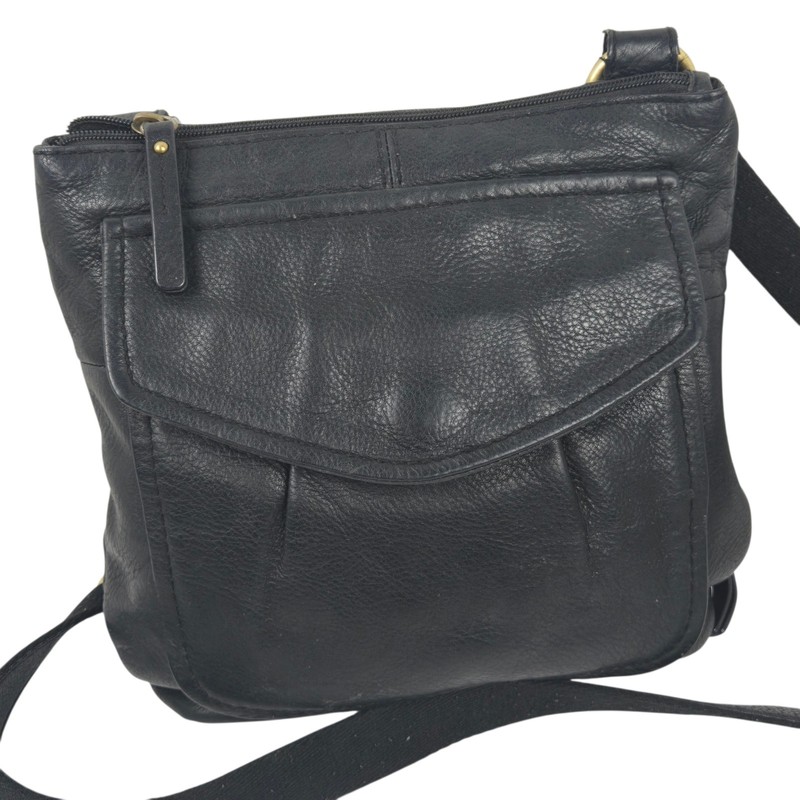 FOSSIL Crossbody Purse Morgan Traveler Organizer Black Pebbled Leather Handbag gallery