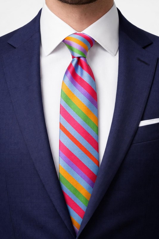 Lands’ End Multicolor Rainbow Striped Silk Tie