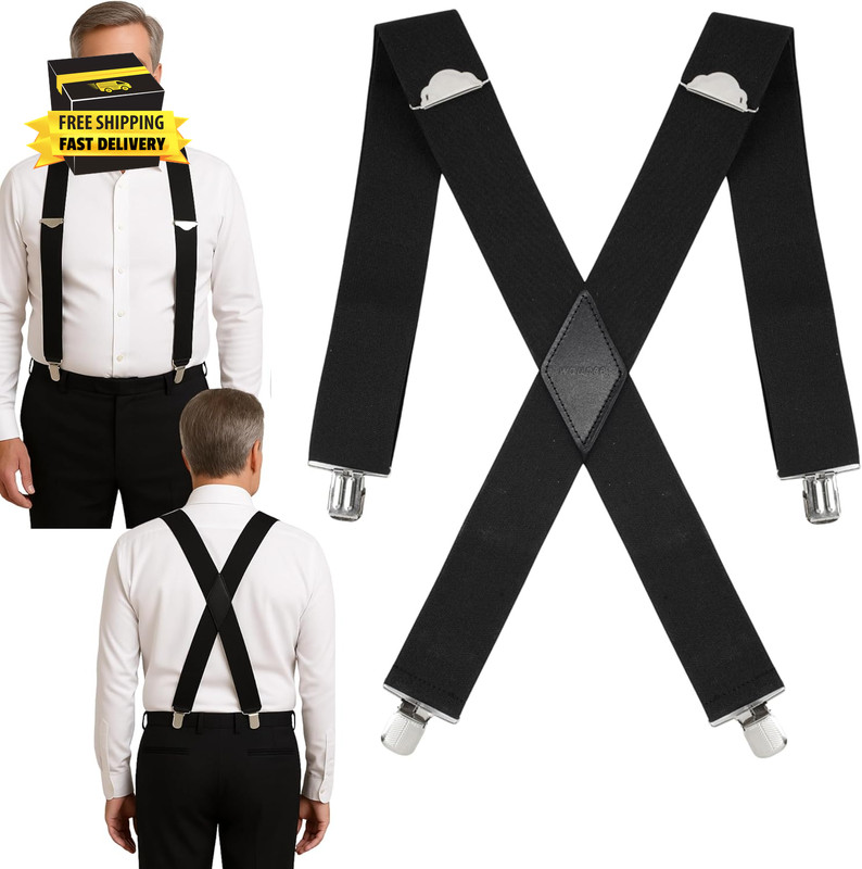 Classic Men’S Suspender: 2 Inch Wide, Sturdy Clips, X-Back, Adjustable Elastic W