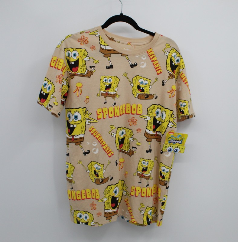 SPONGEBOB ALL OVER PRINT GRAPHIC TSHIRT NWT FUNNY COMIC CARTOON SZ L