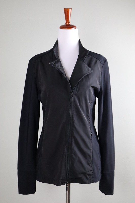 ANATOMIE $348 Solid Black Mixed Materials Zip Up Casual Jacket Top Size Medium
