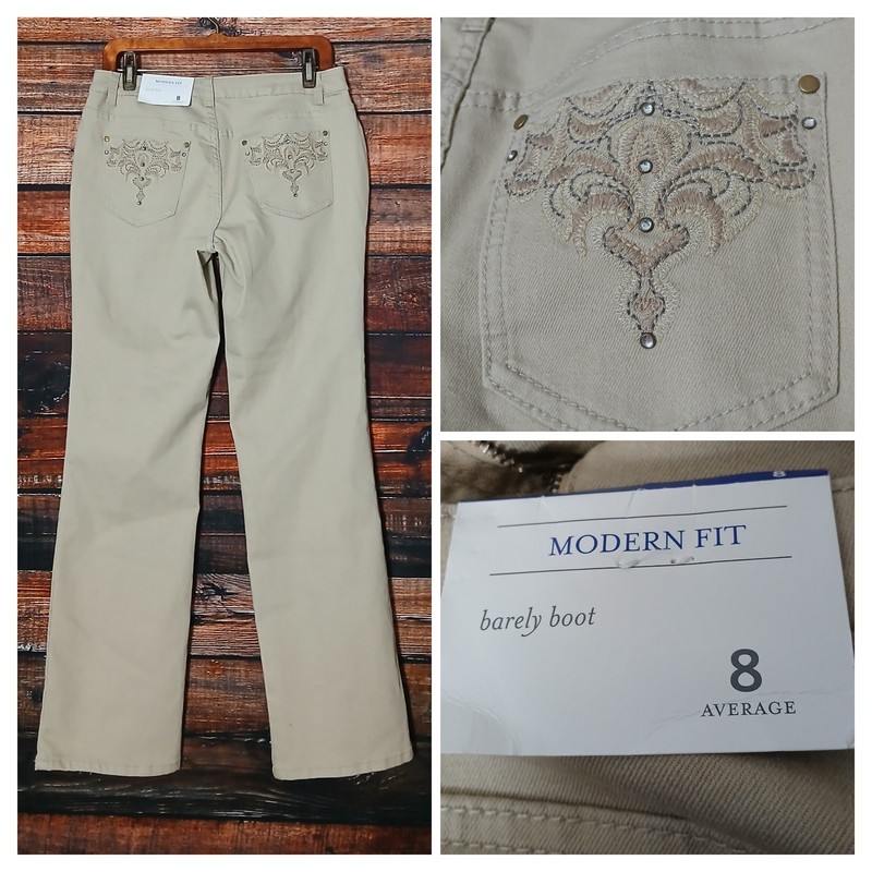 Christopher & Banks Jeans 8 Modern Fit Barely Boot Khaki Embroidered Stretch NWT