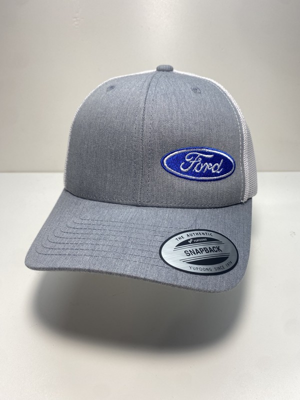 Ford Oval Logo Hat SnapBack, Gray/white Mesh, Trucker Hat Cap Trucks, Racing