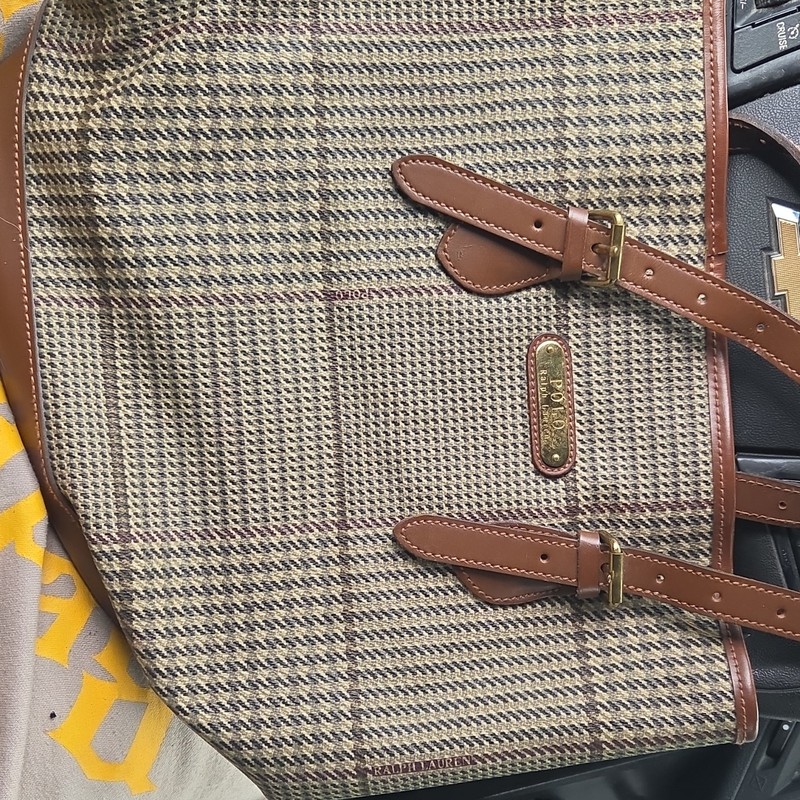 Polo Ralph Lauren Men’s Plaid Messenger Bag Beige/Brown Buckle Zip Shoulder