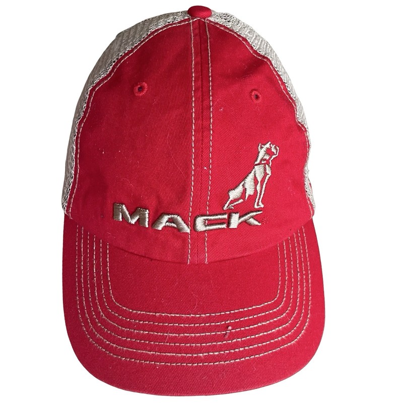 MACK Embroidered MACK Truck Dog Logo Modern Trucker Hat Adult Red