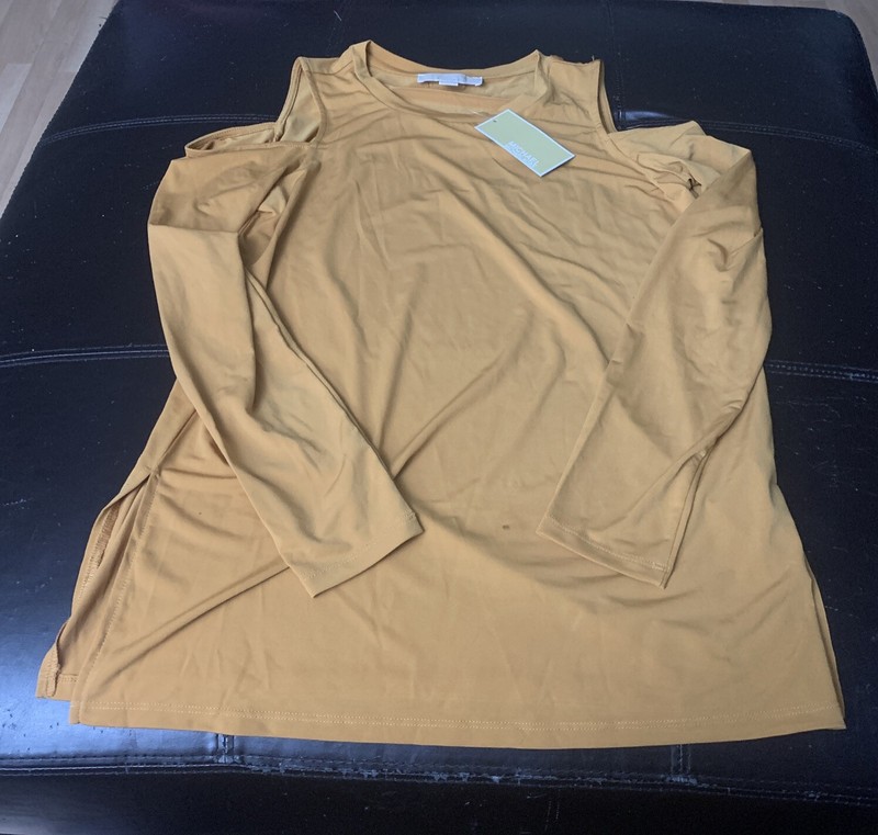 NWD Michael Kors Cold Shoulder Long Sleeve Top Women’s Size Small Marigold C3