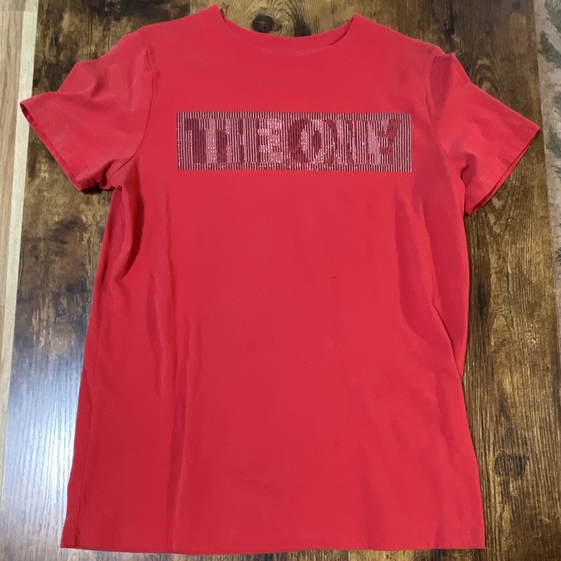 Xersion Red Solid Crew Neck Short Sleeve Rhinestone Knit Tee Women L