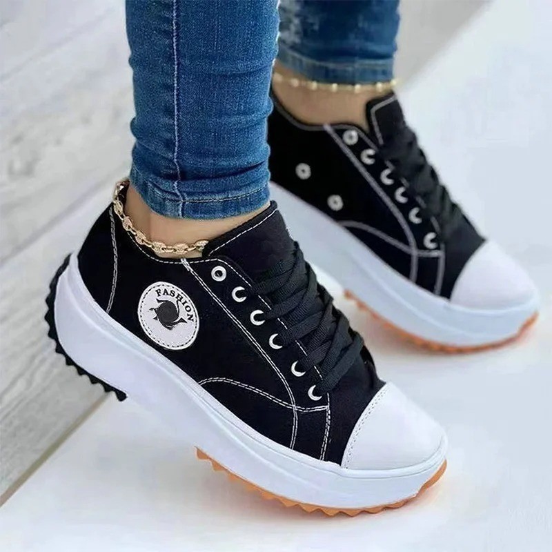 Women’s Patterned Canvas Sneakers Lace Up Casual Shoes Flat 2025 Fashion gallery