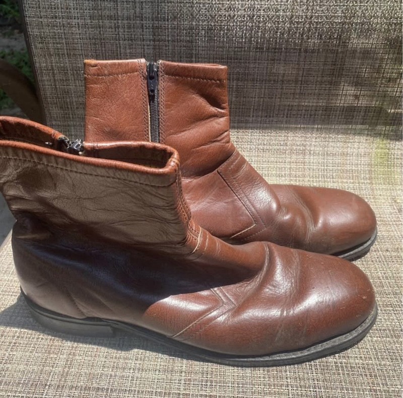 Men’s Brown Leather Ankle Bootie Side Zip Round Toe US 10.5 D