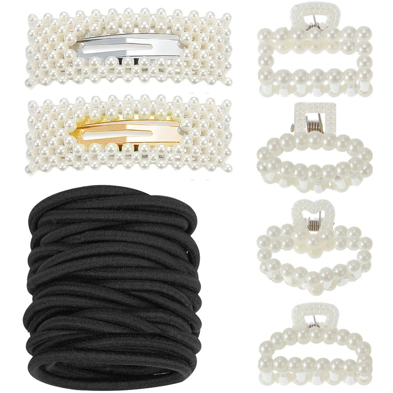 56PCS Hair Accessories Set, Elastic Hair Ties, Hair Clips, Pearl Hair Claw Clips