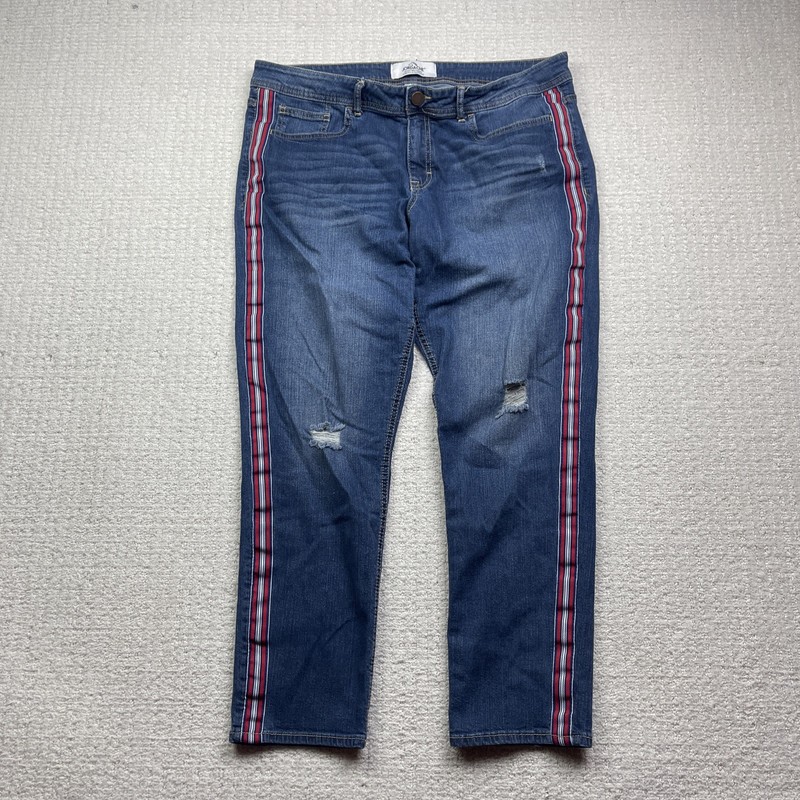 Jordache Skinny Boyfriend Red / Blue Striped Jeans Women Sz 16 Distressed