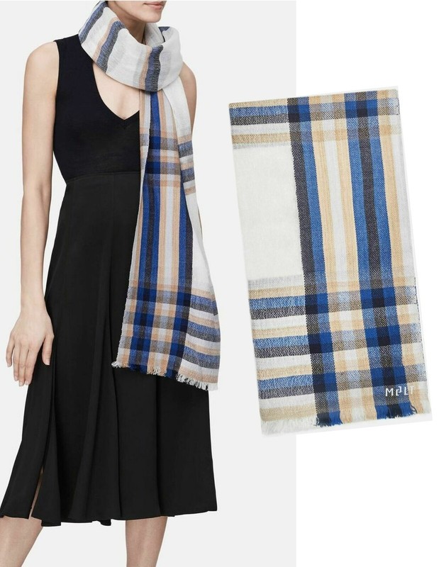 MELT XL Hema Fringed Wool Linen Blend Multi-color Plaid Scarf NWT
