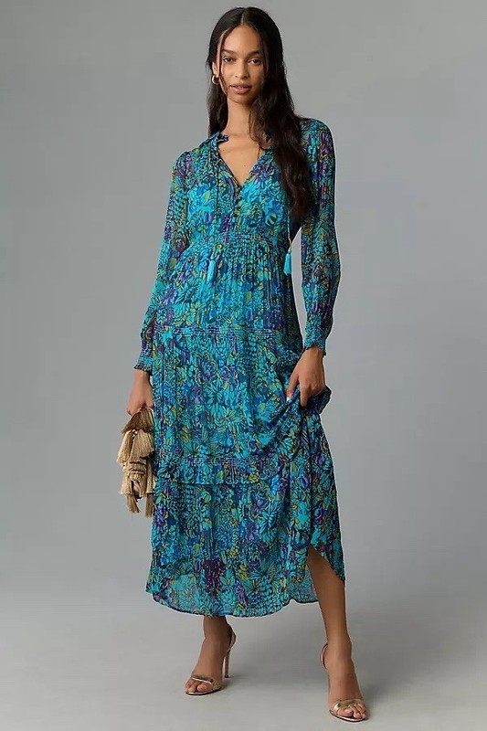 Anthropologie Women’s Sz M Marais Printed Chiffon Maxi Floral Dress – No Lining