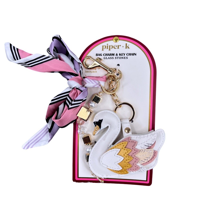 Piper K Swan Bag Charm Keychain Scarf Accent Gold Tone NWT Gift Girly Cute
