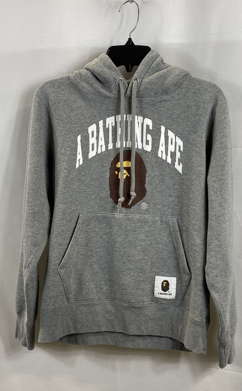 A Bathing Ape College Logo Pullover Hoodie Gray Bape Ape Head Size M