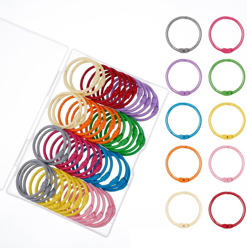 50PCS Metallic Loose Leaf Binder Rings 1 1/5 Inch Colorful Book Rings, Metal